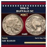 1918-d Buffalo Nickel 5c Select Unc USCG