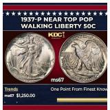 1937-p Walking Liberty Half Dollar Near Top Pop 50