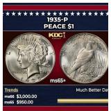 1935-p Peace Dollar $1 ms65+ SEGS
