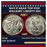 1947-p Walking Liberty Half Dollar Near Top Pop 50