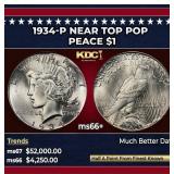 1934-p Peace Dollar Near Top Pop $1 ms66+ SEGS