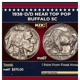 1938-d/d Buffalo Nickel Near Top Pop 5c ms67 SEGS