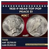 1925-p Peace Dollar Near Top Pop $1 ms67 SEGS