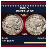 1916-d Buffalo Nickel 5c Grades Choice Unc