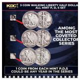 3 Coin Walking Liberty Half Dollar 50c All Mint P,