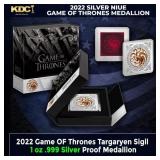2022 Game OF Thrones Targaryen Sigil 1 oz .999 Sil