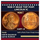 1928-p Lincoln Cent Near Top Pop! 1c ms67+ rd SEGS
