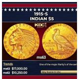 1915-s Gold Indian Half Eagle $5 Select Unc USCG
