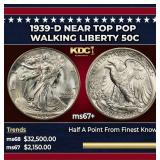 1939-d Walking Liberty Half Dollar Near Top Pop 50