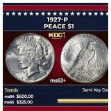 1927-p Peace Dollar $1 Grades Select+ Unc