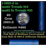 BU Shotgun Jefferson 5c roll, 1993-d 40 pcs Bank $