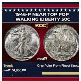1946-p Walking Liberty Half Dollar Near Top Pop 50