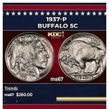 1937-p Buffalo Nickel 5c ms67 SEGS