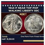 1945-p Walking Liberty Half Dollar Near Top Pop 50