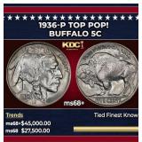 1936-p Buffalo Nickel TOP POP! 5c ms68+ SEGS