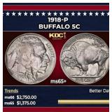 1918-p Buffalo Nickel 5c ms65+ SEGS