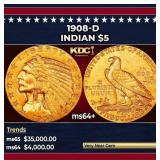 1908-d Gold Indian Half Eagle $5 Choice+ Unc USCG