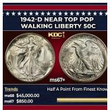 1942-d Walking Liberty Half Dollar Near Top Pop 50