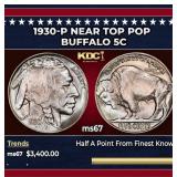 1930-p Buffalo Nickel Near Top Pop 5c ms67 SEGS