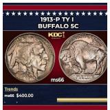 1913-p Ty I Buffalo Nickel 5c Grades GEM+ Unc