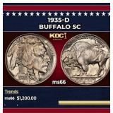 1935-d Buffalo Nickel 5c ms66 SEGS