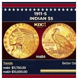 1911-s Gold Indian Half Eagle $5 Choice Unc USCG