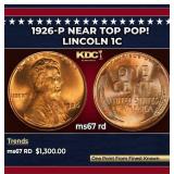 1926-p Lincoln Cent Near Top Pop! 1c ms67 rd SEGS