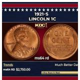 1921-s Lincoln Cent 1c ms64 rd SEGS