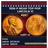 1936-p Lincoln Cent Near Top Pop 1c ms67+ rd SEGS