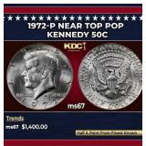 1972-p Kennedy Half Dollar Near Top Pop 50c ms67 S
