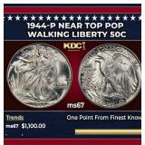 1944-p Walking Liberty Half Dollar Near Top Pop 50