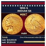 1910-s Gold Indian Half Eagle $5 Choice Unc USCG