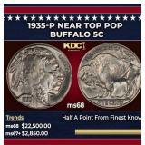 1935-p Buffalo Nickel Near Top Pop 5c ms68 SEGS