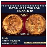 1937-p Lincoln Cent Near Top Pop 1c ms67+ rd SEGS