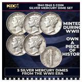 1941-1945 5 Coin Silver Mercury Dime "WWII Set"