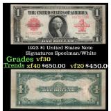 1923 $1 United States Note Grades vf++ Signatures