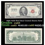 1966 $100 Red Seal United States Note Grades cu63