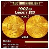 1902-s Gold Liberty Double Eagle $20 ms64+ SEGS