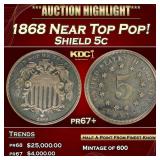 1868 Proof Shield Nickel Near Top Pop! 5c pr67+ SE