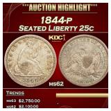 1844-p Seated Liberty Quarter 25c ms62 USCG