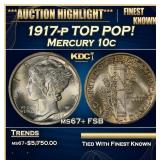 1917-p Mercury Dime TOP POP! 10c ms67+ FSB SEGS