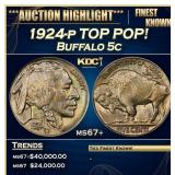 1924-p Buffalo Nickel TOP POP! 5c ms67+ SEGS