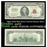 1966 $100 Red Seal United States Note Grades au53