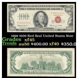 1966 $100 Red Seal United States Note Grades xf+