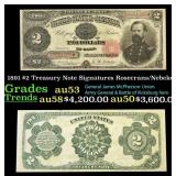 1891 $2 Treasury Note Grades Select AU Signatures