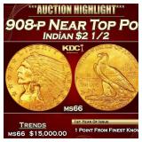 1908-p Gold Indian Quarter Eagle Near Top Pop! $2