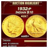 1932-p Gold Indian Eagle $10 ms65+ SEGS