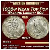 1938-p Walking Liberty Half Dollar Near Top Pop 50