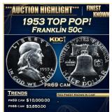 1953 Proof Franklin Half Dollar TOP POP! 50c pr69