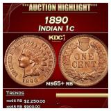 1890 Indian Cent 1c ms65+ rb SEGS